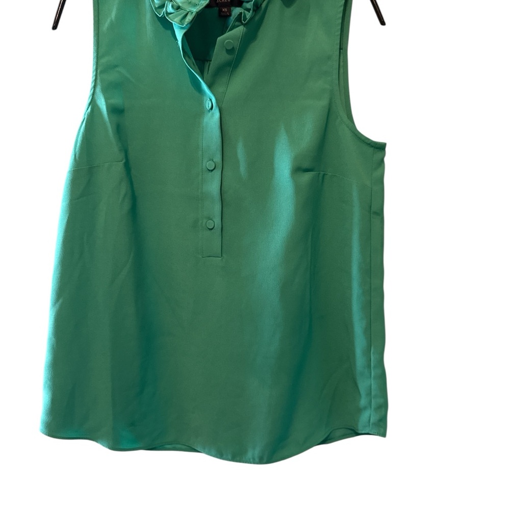 J. Crew Top Womens XS Green Sleeveless Ruffle Collar Button Up VNeck Blouse